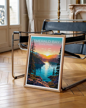 Emerald Bay State Park Travel Print California Poster Forest Wall Art Bay Illustration Emerald Bay Poster Home Decor Birthday Gift