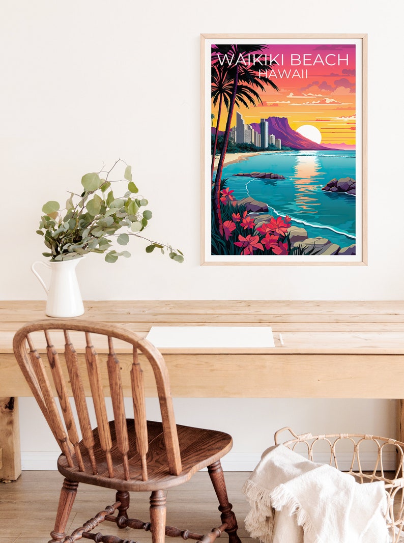 Waikiki Beach Poster, Waikiki Beach Print, Honolulu Art, Honolulu Print, Hawaii Travel Poster, Waikiki Poster, Hawaii Print
