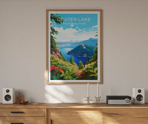 Affiche de voyage sur le lac Crater, art mural sur le lac Crater, impression sur le lac Crater, affiche sur le lac Crater, art de l'Oregon, affiche sur le lac, affiche sur la nature, décoration murale