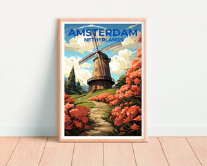 Amsterdam Travel Poster, Netherlands Wall Art, Netherlands Print, Amsterdam Poster, Netherlands Poster, Windmill Poster, Amsterdam Art