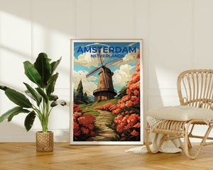 Amsterdam Travel Poster, Netherlands Wall Art, Netherlands Print, Amsterdam Poster, Netherlands Poster, Windmill Poster, Amsterdam Art