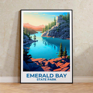 California Travel Print Emerald Bay State Park Poster Mountain Wall Art Forest Illustration California Poster Home Decor Birthday Gift