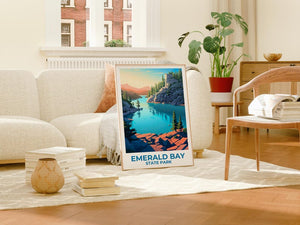 California Travel Print Emerald Bay State Park Poster Mountain Wall Art Forest Illustration California Poster Home Decor Birthday Gift