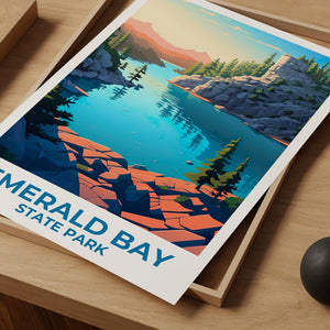 California Travel Print Emerald Bay State Park Poster Mountain Wall Art Forest Illustration California Poster Home Decor Birthday Gift