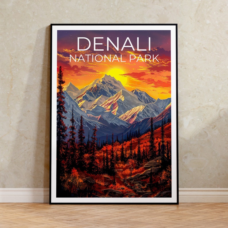 Affiche du parc national de Denali, impression Denali, affiche Alaska, impression Alaska, affiche de voyage Denali, affiche de montagne, art Denali