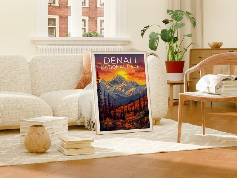 Affiche du parc national de Denali, impression Denali, affiche Alaska, impression Alaska, affiche de voyage Denali, affiche de montagne, art Denali