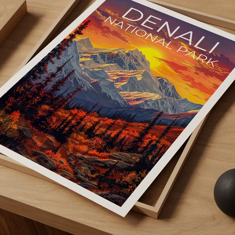 Affiche du parc national de Denali, impression Denali, affiche Alaska, impression Alaska, affiche de voyage Denali, affiche de montagne, art Denali