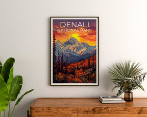 Affiche du parc national de Denali, impression Denali, affiche Alaska, impression Alaska, affiche de voyage Denali, affiche de montagne, art Denali