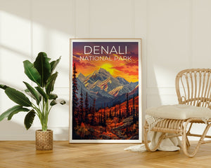 Affiche du parc national de Denali, impression Denali, affiche Alaska, impression Alaska, affiche de voyage Denali, affiche de montagne, art Denali