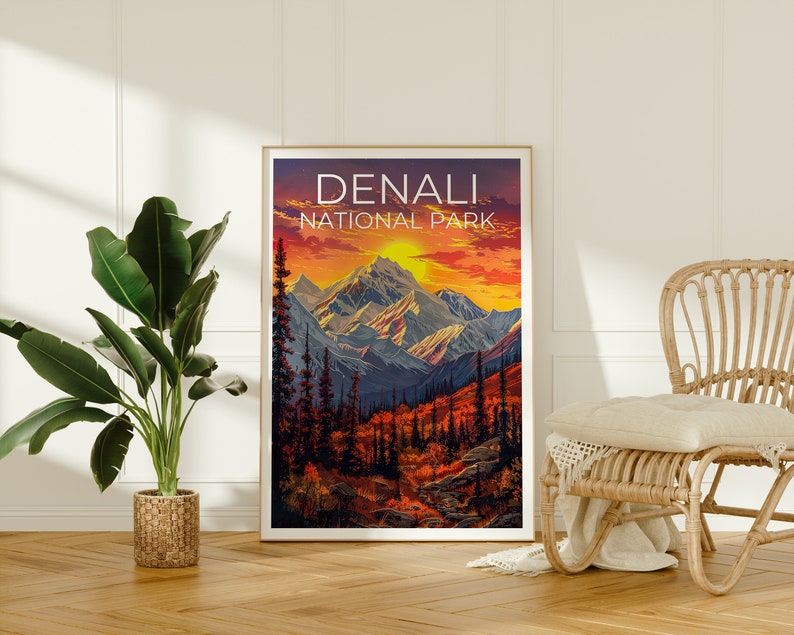 Affiche du parc national de Denali, impression Denali, affiche Alaska, impression Alaska, affiche de voyage Denali, affiche de montagne, art Denali