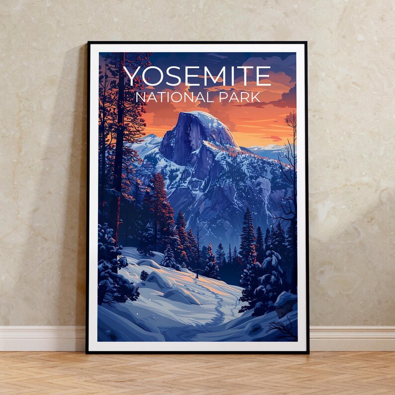 Yosemite National Park Travel Print, California Poster, Half Dome Wall Art, Yosemite Poster, Home Decor, Birthday Gift