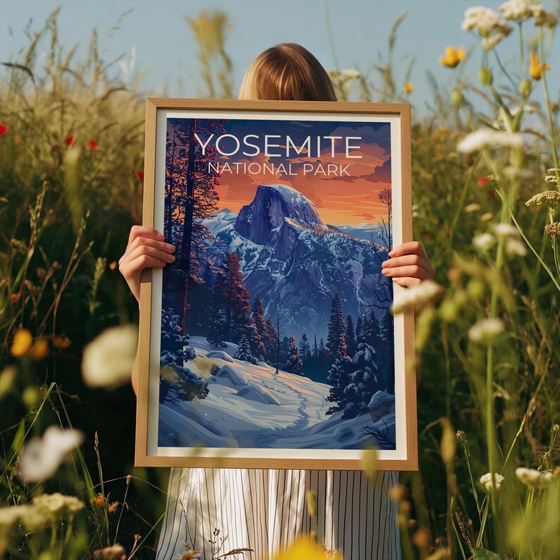 Yosemite National Park Travel Print, California Poster, Half Dome Wall Art, Yosemite Poster, Home Decor, Birthday Gift