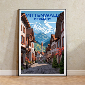 Affiche de voyage de Mittenwald, Art mural d’Allemagne, Impression d’Allemagne, Affiche de Mittenwald, Affiche d’Europe, Affiche de ville, Art de Mittenwald