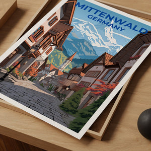Affiche de voyage de Mittenwald, Art mural d’Allemagne, Impression d’Allemagne, Affiche de Mittenwald, Affiche d’Europe, Affiche de ville, Art de Mittenwald