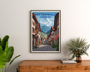 Affiche de voyage de Mittenwald, Art mural d’Allemagne, Impression d’Allemagne, Affiche de Mittenwald, Affiche d’Europe, Affiche de ville, Art de Mittenwald