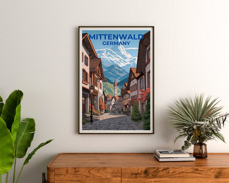 Affiche de voyage de Mittenwald, Art mural d’Allemagne, Impression d’Allemagne, Affiche de Mittenwald, Affiche d’Europe, Affiche de ville, Art de Mittenwald
