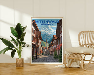 Affiche de voyage de Mittenwald, Art mural d’Allemagne, Impression d’Allemagne, Affiche de Mittenwald, Affiche d’Europe, Affiche de ville, Art de Mittenwald