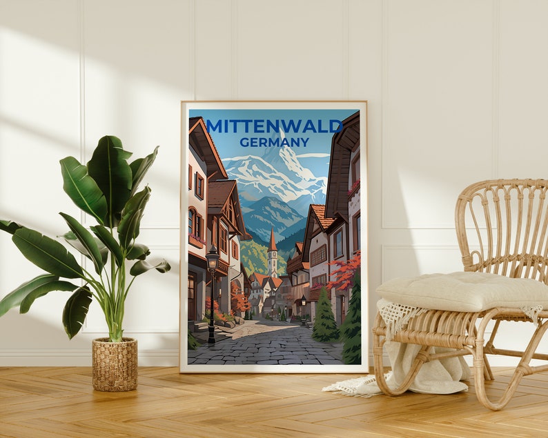 Affiche de voyage de Mittenwald, Art mural d’Allemagne, Impression d’Allemagne, Affiche de Mittenwald, Affiche d’Europe, Affiche de ville, Art de Mittenwald