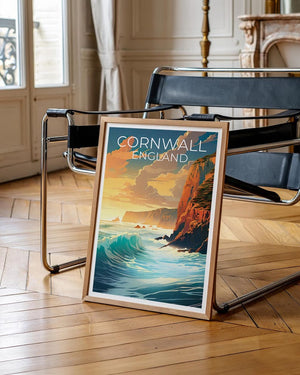 Cornwall Travel Print England Poster Cornwall Cliffs Wall Art United Kingdom Illustration Cornwall Poster Home Decor Birthday Gift