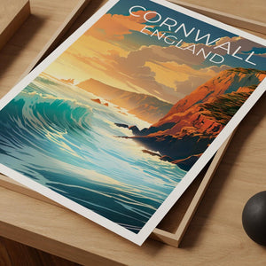 Cornwall Travel Print England Poster Cornwall Cliffs Wall Art United Kingdom Illustration Cornwall Poster Home Decor Birthday Gift