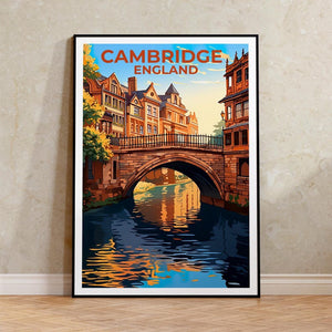 Cambridge Poster, England Print, English Poster, United Kingdom Print,  Cambridge Travel Poster, UK Poster, Canal Art