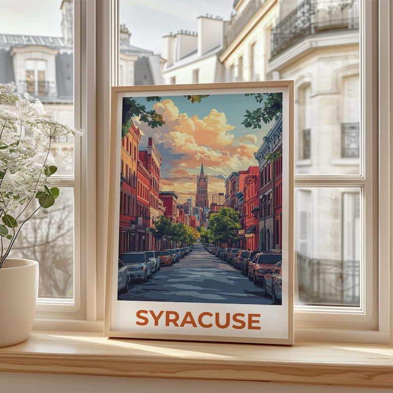 Syracuse Poster, New York Travel Print, City Wall Art, Cityscape Illustration, Landscape Poster, Scenic Wall Art, Home Decor, Birthday Gift