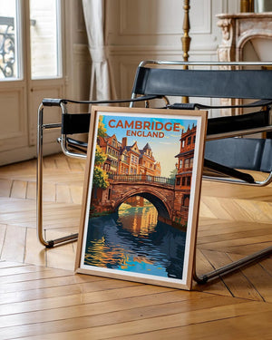 Cambridge Poster, England Print, English Poster, United Kingdom Print,  Cambridge Travel Poster, UK Poster, Canal Art