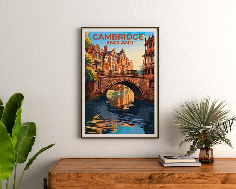 Cambridge Poster, England Print, English Poster, United Kingdom Print,  Cambridge Travel Poster, UK Poster, Canal Art