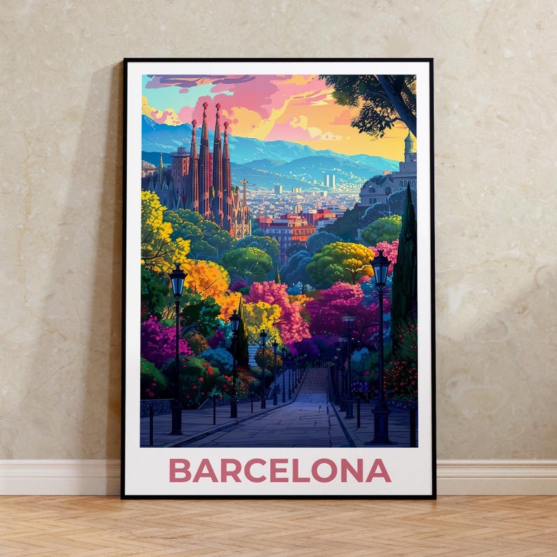 Barcelona Travel Poster, Sagrada Familia Print