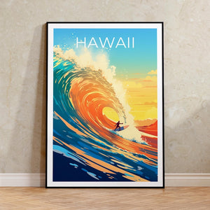 Hawaii Travel Print, Surfing Poster, Aloha Wall Art, Tropical Island Illustration, Hawaii Poster, Home Decor, Birthday Gift