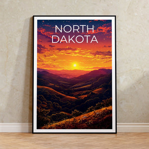 Affiche du Dakota du Nord, Impression du Dakota du Nord, Affiche des collines vallonnées, Impression des prairies, Affiche de voyage du Dakota du Nord, Art des collines, Cadeau du Dakota du Nord