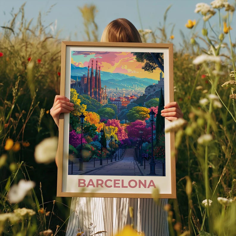 Barcelona Travel Poster, Sagrada Familia Print