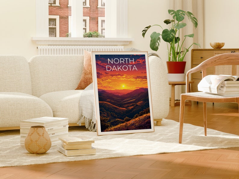 Affiche du Dakota du Nord, Impression du Dakota du Nord, Affiche des collines vallonnées, Impression des prairies, Affiche de voyage du Dakota du Nord, Art des collines, Cadeau du Dakota du Nord