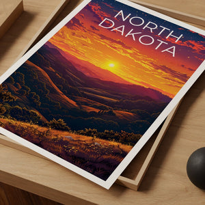 Affiche du Dakota du Nord, Impression du Dakota du Nord, Affiche des collines vallonnées, Impression des prairies, Affiche de voyage du Dakota du Nord, Art des collines, Cadeau du Dakota du Nord