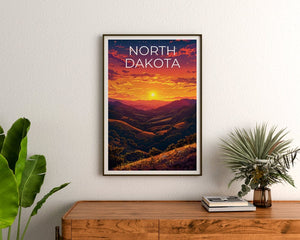 Affiche du Dakota du Nord, Impression du Dakota du Nord, Affiche des collines vallonnées, Impression des prairies, Affiche de voyage du Dakota du Nord, Art des collines, Cadeau du Dakota du Nord