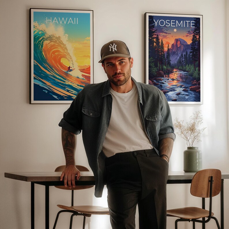 Hawaii Travel Print, Surfing Poster, Aloha Wall Art, Tropical Island Illustration, Hawaii Poster, Home Decor, Birthday Gift