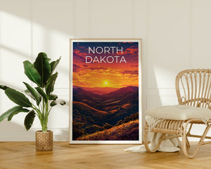 Affiche du Dakota du Nord, Impression du Dakota du Nord, Affiche des collines vallonnées, Impression des prairies, Affiche de voyage du Dakota du Nord, Art des collines, Cadeau du Dakota du Nord