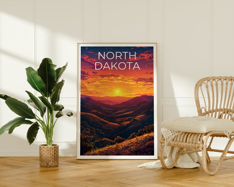 Affiche du Dakota du Nord, Impression du Dakota du Nord, Affiche des collines vallonnées, Impression des prairies, Affiche de voyage du Dakota du Nord, Art des collines, Cadeau du Dakota du Nord