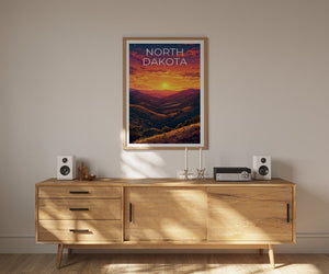 Affiche du Dakota du Nord, Impression du Dakota du Nord, Affiche des collines vallonnées, Impression des prairies, Affiche de voyage du Dakota du Nord, Art des collines, Cadeau du Dakota du Nord