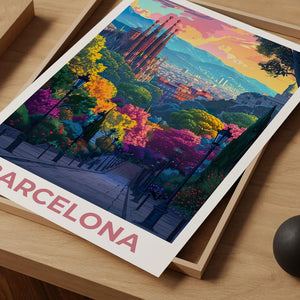 Barcelona Travel Poster, Sagrada Familia Print