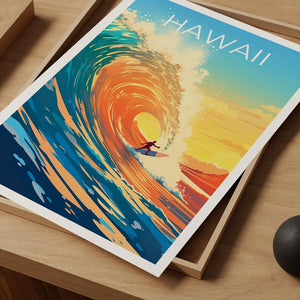 Hawaii Travel Print, Surfing Poster, Aloha Wall Art, Tropical Island Illustration, Hawaii Poster, Home Decor, Birthday Gift