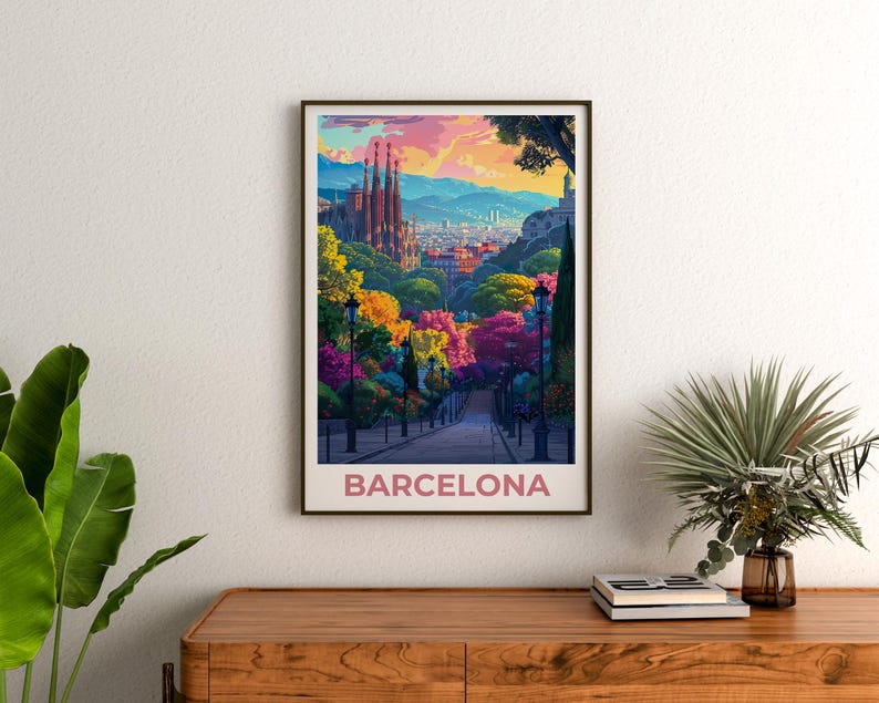 Barcelona Travel Poster, Sagrada Familia Print