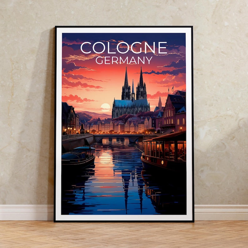 Cologne Travel Print, Germany Poster, Cityscape Wall Art, Germany Illustration, Cologne Poster, Home Decor, Birthday Gift