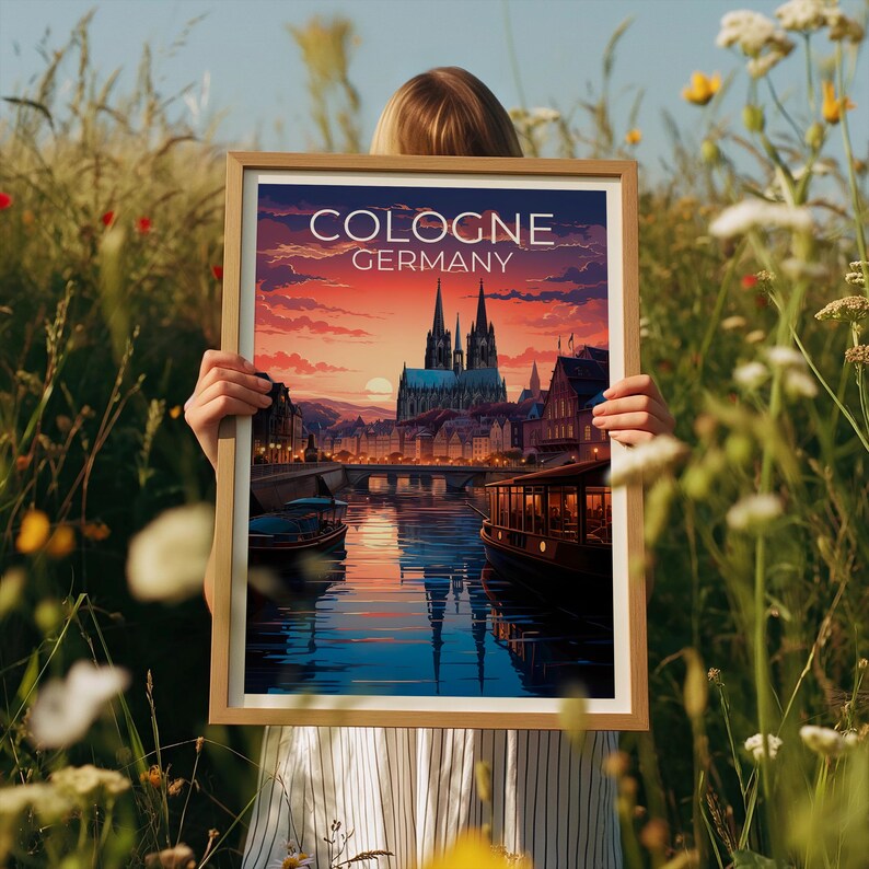 Cologne Travel Print, Germany Poster, Cityscape Wall Art, Germany Illustration, Cologne Poster, Home Decor, Birthday Gift