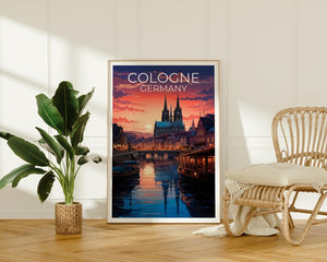 Cologne Travel Print, Germany Poster, Cityscape Wall Art, Germany Illustration, Cologne Poster, Home Decor, Birthday Gift