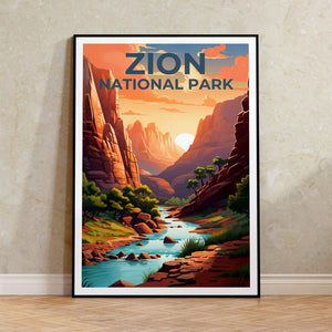 Affiche du parc national de Zion, impression de Zion, affiche de l'Utah, impression de l'Utah, affiche de voyage de Zion, art de l'Utah, art de Zion