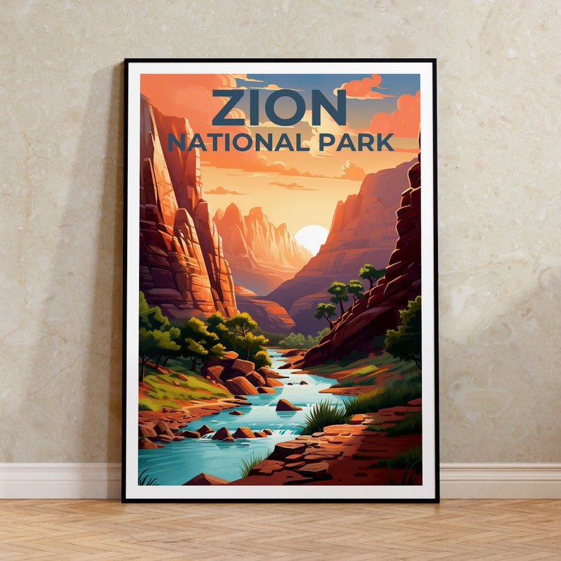 Affiche du parc national de Zion, impression de Zion, affiche de l'Utah, impression de l'Utah, affiche de voyage de Zion, art de l'Utah, art de Zion