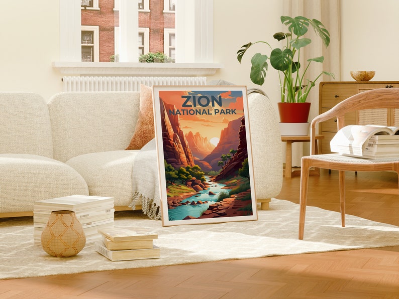 Affiche du parc national de Zion, impression de Zion, affiche de l'Utah, impression de l'Utah, affiche de voyage de Zion, art de l'Utah, art de Zion