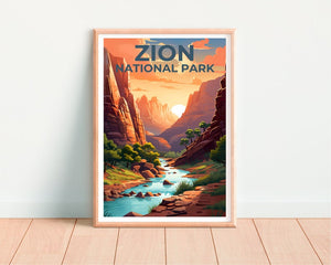 Affiche du parc national de Zion, impression de Zion, affiche de l'Utah, impression de l'Utah, affiche de voyage de Zion, art de l'Utah, art de Zion