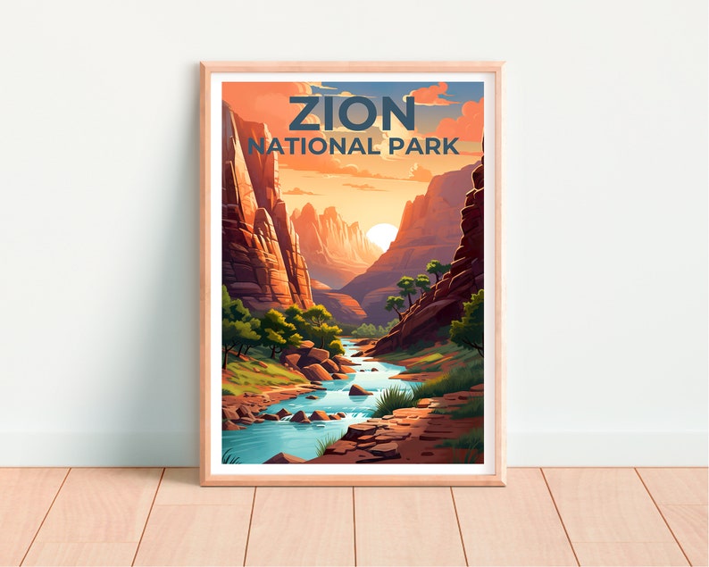 Affiche du parc national de Zion, impression de Zion, affiche de l'Utah, impression de l'Utah, affiche de voyage de Zion, art de l'Utah, art de Zion